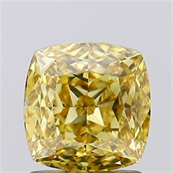 Picture of Lab Grown Diamond 1.25 Carats, CUSHION MODIFIED with  Cut, Fancy Vivid Yellow Color, VS2 Clarity and Certified by IGI