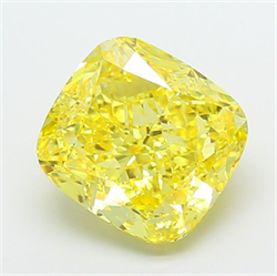 Picture of Lab Grown Diamond 5.09 Carats, CUSHION MODIFIED with  Cut, Fancy Vivid Yellow Color, VS2 Clarity and Certified by IGI