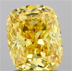 Picture of Lab Grown Diamond 1.35 Carats, Cushion with  Cut, Fancy Vivid Yellow Color, VVS2 Clarity and Certified by IGI