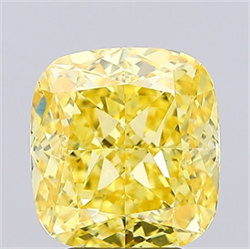 Picture of Lab Grown Diamond 3.85 Carats, CUSHION MODIFIED with  Cut, Fancy Vivid Yellow Color, VS1 Clarity and Certified by IGI