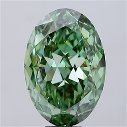 Picture of Lab Grown Diamond 15.04 Carats, Oval with  Cut, Fancy Vivid Green Color, VS1 Clarity and Certified by IGI
