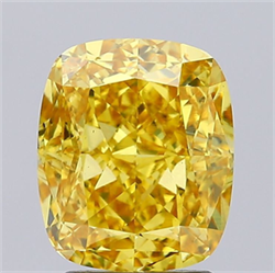 Picture of Lab Grown Diamond 3.02 Carats, CUSHION MODIFIED with  Cut, Fancy Vivid Yellow Color, VS1 Clarity and Certified by IGI