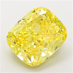Picture of Lab Grown Diamond 6.10 Carats, CUSHION MODIFIED with  Cut, Fancy Vivid Yellow Color, VS2 Clarity and Certified by IGI