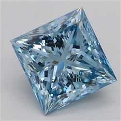 Picture of Lab Grown Diamond 1.50 Carats, Princess with  Cut, Fancy Vivid Blue Color, VVS2 Clarity and Certified by IGI