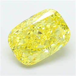 Picture of Lab Grown Diamond 4.03 Carats, CUSHION MODIFIED with  Cut, Fancy Vivid Yellow Color, VS1 Clarity and Certified by IGI