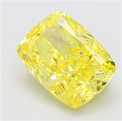 Picture of Lab Grown Diamond 7.49 Carats, CUSHION MODIFIED with  Cut, Fancy Vivid Yellow Color, VS2 Clarity and Certified by IGI