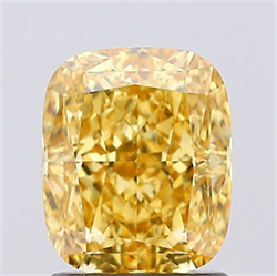 Picture of Lab Grown Diamond 1.58 Carats, CUSHION MODIFIED with  Cut, Fancy Vivid Yellow Color, VVS2 Clarity and Certified by IGI