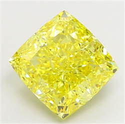 Picture of Lab Grown Diamond 5.09 Carats, CUSHION MODIFIED with  Cut, Fancy Vivid Yellow Color, VS1 Clarity and Certified by IGI