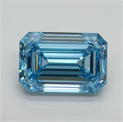 Picture of Lab Grown Diamond 7.09 Carats, Emerald with  Cut, Fancy Vivid Blue Color, VVS2 Clarity and Certified by IGI