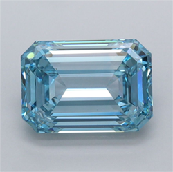 Picture of Lab Grown Diamond 2.46 Carats, Emerald with  Cut, Fancy Vivid Blue Color, VVS2 Clarity and Certified by IGI