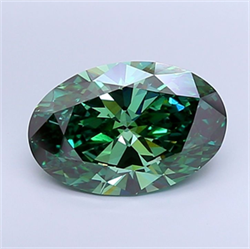 Picture of Lab Grown Diamond 6.06 Carats, Oval with  Cut, Fancy Vivid Green Color, VVS2 Clarity and Certified by IGI