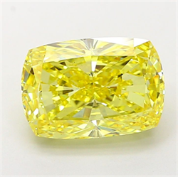 Picture of Lab Grown Diamond 5.59 Carats, CUSHION MODIFIED with  Cut, Fancy Vivid Yellow Color, VS1 Clarity and Certified by IGI