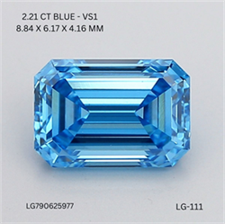 Picture of Lab Grown Diamond 2.21 Carats, Emerald with  Cut, Fancy Vivid Blue Color, VS1 Clarity and Certified by IGI