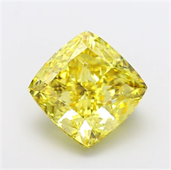 Picture of Lab Grown Diamond 5.03 Carats, CUSHION MODIFIED with  Cut, Fancy Vivid Yellow Color, VS2 Clarity and Certified by IGI