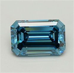 Picture of Lab Grown Diamond 1.64 Carats, Emerald with  Cut, Fancy Vivid Blue Color, VS2 Clarity and Certified by IGI