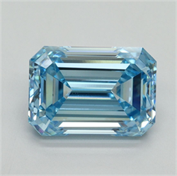 Picture of Lab Grown Diamond 4.01 Carats, Emerald with  Cut, Fancy Vivid Blue Color, VS1 Clarity and Certified by IGI