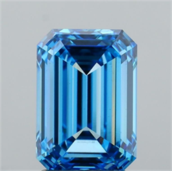 Picture of Lab Grown Diamond 3.02 Carats, Emerald with  Cut, Fancy Vivid Blue Color, VS1 Clarity and Certified by IGI