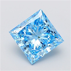 Picture of Lab Grown Diamond 4.02 Carats, Princess with  Cut, Fancy Vivid Blue Color, VS1 Clarity and Certified by IGI
