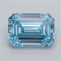 Picture of Lab Grown Diamond 2.05 Carats, Emerald with  Cut, Fancy Vivid Blue Color, VVS2 Clarity and Certified by IGI