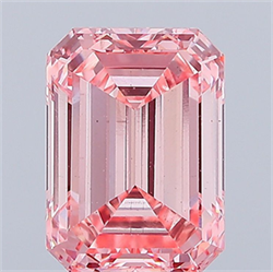 Picture of Lab Grown Diamond 5.37 Carats, Emerald with  Cut, Fancy Vivid Pink Color, VS2 Clarity and Certified by IGI