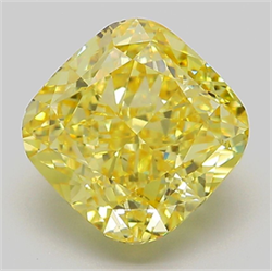 Picture of Lab Grown Diamond 4.09 Carats, CUSHION MODIFIED with  Cut, Fancy Vivid Yellow Color, VS2 Clarity and Certified by IGI
