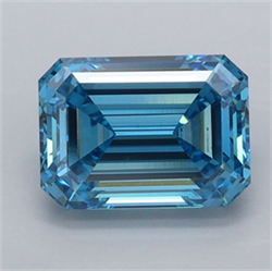 Picture of Lab Grown Diamond 1.53 Carats, Emerald with  Cut, Fancy Vivid Blue Color, VVS2 Clarity and Certified by IGI
