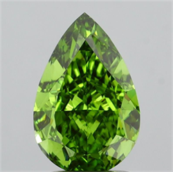 Picture of Lab Grown Diamond 2.00 Carats, Pear with  Cut, Fancy Vivid Green Color, VVS2 Clarity and Certified by IGI