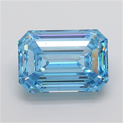Picture of Lab Grown Diamond 8.09 Carats, Emerald with  Cut, Fancy Vivid Blue Color, VS2 Clarity and Certified by IGI