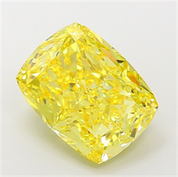 Picture of Lab Grown Diamond 7.09 Carats, CUSHION MODIFIED with  Cut, Fancy Vivid Yellow Color, VS2 Clarity and Certified by IGI