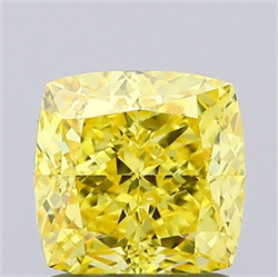 Picture of Lab Grown Diamond 1.38 Carats, CUSHION MODIFIED with  Cut, Fancy Vivid Yellow Color, VS1 Clarity and Certified by IGI