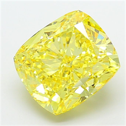 Picture of Lab Grown Diamond 7.07 Carats, CUSHION MODIFIED with  Cut, Fancy Vivid Yellow Color, VS1 Clarity and Certified by IGI