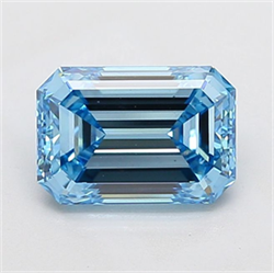 Picture of Lab Grown Diamond 3.01 Carats, Emerald with  Cut, Fancy Vivid Blue Color, VS1 Clarity and Certified by IGI