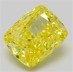Picture of Lab Grown Diamond 6.05 Carats, CUSHION MODIFIED with  Cut, Fancy Vivid Yellow Color, VS1 Clarity and Certified by IGI