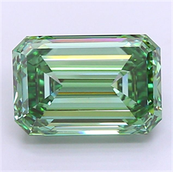 Picture of Lab Grown Diamond 10.05 Carats, Emerald with  Cut, Fancy Vivid Green Color, VS1 Clarity and Certified by IGI