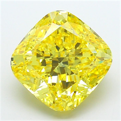 Picture of Lab Grown Diamond 8.10 Carats, CUSHION MODIFIED with  Cut, Fancy Vivid Yellow Color, VS1 Clarity and Certified by IGI
