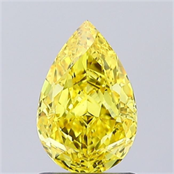 Picture of Lab Grown Diamond 1.20 Carats, Pear with  Cut, Fancy Vivid Yellow Color, VS1 Clarity and Certified by IGI