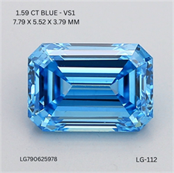 Picture of Lab Grown Diamond 1.59 Carats, Emerald with  Cut, Fancy Vivid Blue Color, VS1 Clarity and Certified by IGI
