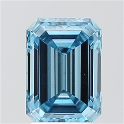 Picture of Lab Grown Diamond 2.00 Carats, Emerald with  Cut, Fancy Vivid Blue Color, VS2 Clarity and Certified by IGI