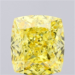Picture of Lab Grown Diamond 5.04 Carats, CUSHION MODIFIED with  Cut, Fancy Vivid Yellow Color, VS2 Clarity and Certified by IGI