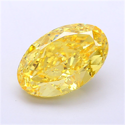 Picture of Lab Grown Diamond 6.11 Carats, Oval with  Cut, Fancy Vivid Yellow Color, VS1 Clarity and Certified by IGI
