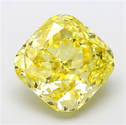 Picture of Lab Grown Diamond 6.06 Carats, CUSHION MODIFIED with  Cut, Fancy Vivid Yellow Color, VS1 Clarity and Certified by IGI