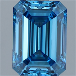 Picture of Lab Grown Diamond 2.08 Carats, Emerald with  Cut, Fancy Vivid Blue Color, VVS2 Clarity and Certified by IGI
