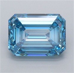 Picture of Lab Grown Diamond 2.00 Carats, Emerald with  Cut, Fancy Vivid Blue Color, VVS2 Clarity and Certified by IGI