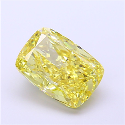 Picture of Lab Grown Diamond 4.02 Carats, CUSHION MODIFIED with  Cut, Fancy Intense Yellow Color, VVS2 Clarity and Certified by IGI