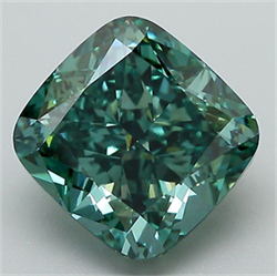 Picture of Lab Grown Diamond 3.38 Carats, Cushion with  Cut, Fancy Vivid Green Color, VS1 Clarity and Certified by IGI