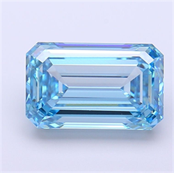 Picture of Lab Grown Diamond 3.42 Carats, Emerald with  Cut, Fancy Vivid Blue Color, VVS2 Clarity and Certified by IGI