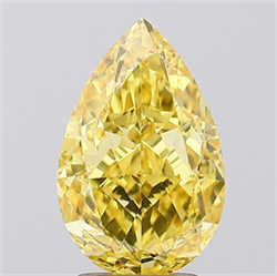 Picture of Lab Grown Diamond 3.22 Carats, Pear with  Cut, Fancy Vivid Yellow Color, VVS2 Clarity and Certified by IGI