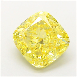 Picture of Lab Grown Diamond 4.11 Carats, CUSHION MODIFIED with  Cut, Fancy Vivid Yellow Color, VS2 Clarity and Certified by IGI