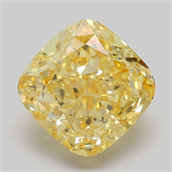 Picture of Lab Grown Diamond 5.16 Carats, CUSHION MODIFIED with  Cut, Fancy Vivid Yellow Color, VVS2 Clarity and Certified by IGI