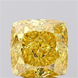 Picture of Lab Grown Diamond 4.21 Carats, CUSHION MODIFIED with  Cut, Fancy Vivid Yellow Color, VS2 Clarity and Certified by IGI